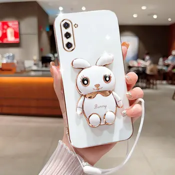 Чехол для телефона Samsung Galaxy Note 10 с роскошным покрытием и квадратным держателем в виде кролика с чехлом для телефона Landyard