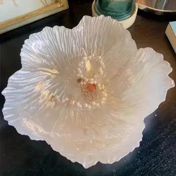 Современная фруктовая тарелка в форме цветка в скандинавском стиле, домашнее хрустальное стекло, Перламутрово-белое, Простая тарелка для хранения закусок Большой емкости
