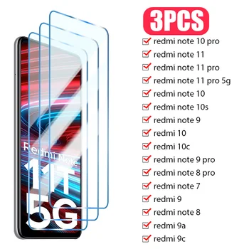 3шт Закаленное Стекло для Xiaomi Redmi Note 12 11 10 9 8 Pro 10S 9S 11S Защитная Пленка Для Экрана Redmi 9C NFC 9T 9A 9AT 10C K60 Glass
