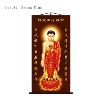Шелковая ткань в китайском стиле, статуя Будды Наньву Амитабхи, Западный свиток живописи статуи Будды Трех Святых, люди фэн-шуй