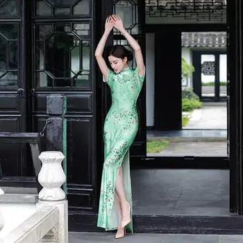 Yourqipao, Новинка, 6 цветов, женское длинное тонкое винтажное летнее платье большого размера, новые костюмы в китайском стиле, сексуальное эластичное платье