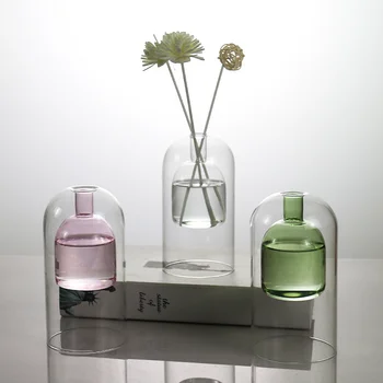 Двухслойный стеклянный флакон для ароматерапии в европейском стиле, Ароматическая ваза для цветов в спальне, Современный декор