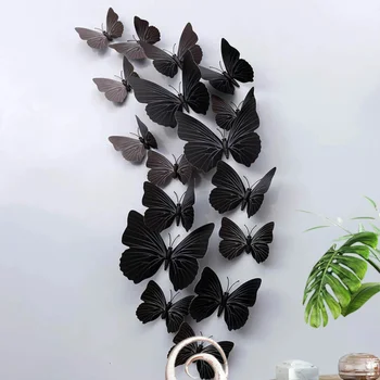 12шт 3D наклейки на стену с бабочками ПВХ Самоклеящиеся обои Красочная наклейка на стену с бабочками Наклейка на окно гостиной Домашний декор