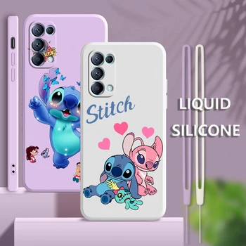 Disney Stitch Lilo Cute Для OPPO Find X6 X5 X3 X2 Neo Pro Lite A5 A9 2020 A53S 4G 5G Силиконовый Мягкий Жидкий Веревочный Чехол Для Телефона