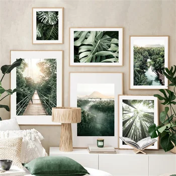 Картина на холсте Nordic Home Art Плакат с кокосовой пальмой, Бамбуковый лес, Горный пейзаж, Роспись для украшения торгового центра