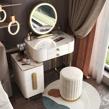 Современный белый минималистичный туалетный столик с зеркалом со светодиодной подсветкой, туалетный столик с многофункциональной встроенной мебелью Tocador Maquillaje HY