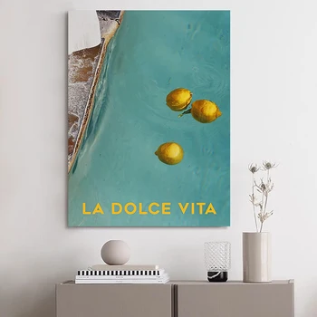 Печать на холсте Плакат La Dolce Vita Настенные панно Lemon Pool Nordic Vintage Italian Summer Blue Color Art для гостиной