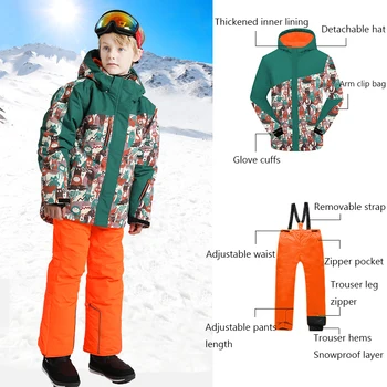 2023 Детский лыжный костюм для мальчиков, утепленные куртки для сноуборда, комплекты брюк для занятий спортом на открытом воздухе, водонепроницаемые ветрозащитные зимние костюмы