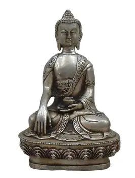 8-дюймовая фарфоровая серебряная резная статуя Будды Бхайсаджягуру Мин Дюасти 21 см