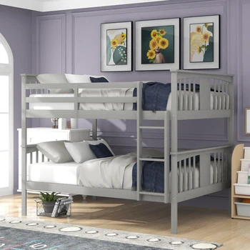 Простой дизайн, полностью серая двухъярусная кровать с лестницей, прочная конструкция, удобная для спальни, мебель для комнаты для гостей