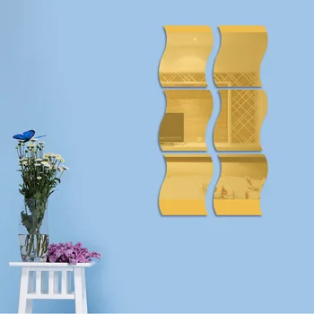 Трехмерная волнистая комбинированная наклейка на зеркальную стену для украшения комнаты 6 шт.