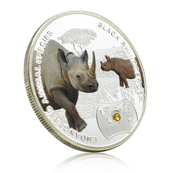 2014 Исчезающий вид животных Замбийский черный носорог Серебряная монета 1000 КВАЧА с серебряным покрытием Медаль