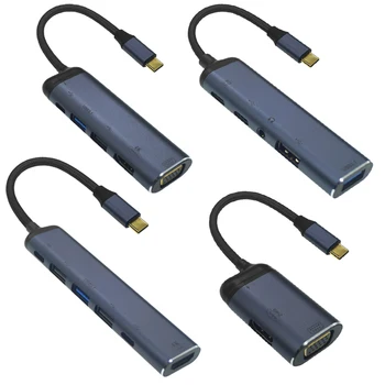 Адаптер USB C-концентратора к HDM1-совместимому VGA PD 4K 60Hz USB 3.1 для ноутбука с расширением для Macbook Air Pro iPad Phone