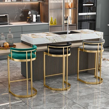 Бархатные высокие стулья Кухонный табурет для барной стойки Скандинавский металлический стул Мебель для ресторана Sgabelli Cucina Design Stuhl