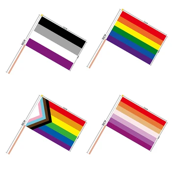 Aerxrbrae изготовленный на заказ ручной флаг 100шт 14*21 см пластиковая Палка Радуга Гей Лесбиянка Гомосексуалист Бисексуал Гордость баннер
