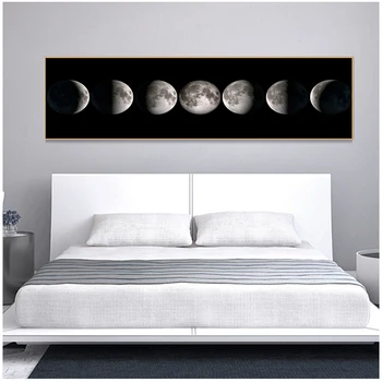 MOINES Decoration Абстрактная Настенная Картина для Гостиной Фаза Луны Холст Плакат Черный Белый Художественный Принт La Lune Long Painting