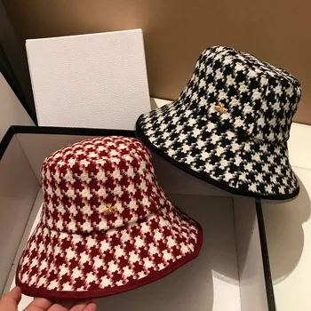 Новый бренд Bee Fashion Женская шляпа рыбака Весна Осень Зима Решетчатая Черная клетчатая женская твидовая шляпа