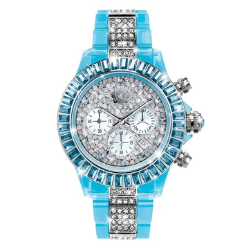 Совершенно новые точечные часы Розовый Синий горный хрусталь Модный кварцевый механизм Женские часы Модные Элегантные часы
