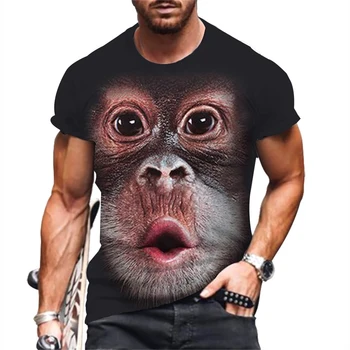 Летняя футболка, мужские футболки, модные топы с 3D принтом обезьяны, повседневная забавная одежда с коротким рукавом, свободная рубашка оверсайз с круглым вырезом