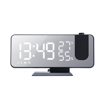 Радио Светодиодный Цифровой Умный будильник, Настольные Электронные Настольные часы USB с проекцией на 180 °, повтор времени, Черный