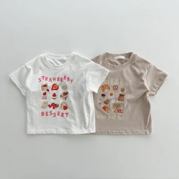 6656 Детских футболок 2023, Летняя Новая футболка для девочек с принтом еды, Топы с короткими рукавами, хлопковая футболка для мальчиков, Футболки