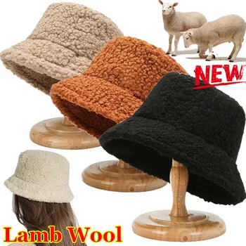 Женская модная панама 7 цветов, зимняя Рыбацкая шляпа из овечьей шерсти с широкими полями и плоским верхом, Морозостойкая ветрозащитная кепка, Корейский сплошной цвет