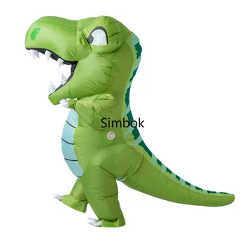 Надувной костюм динозавра для взрослых, забавный мультяшный костюм, зеленый, семейная вечеринка
