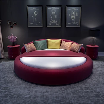 большая круглая кровать с рисунком из ткани для двух пар, оформленная в современном стиле, свадебная кровать для пары Princess sleeper, круглая кровать