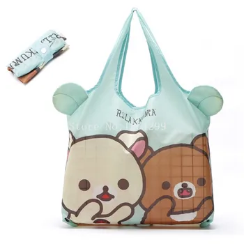 Симпатичные большие складные сумки для покупок многоразового использования Rilakkuma, складная эко-сумка для покупок с мультяшным мишкой, Большая сумка для бакалеи, сумочка