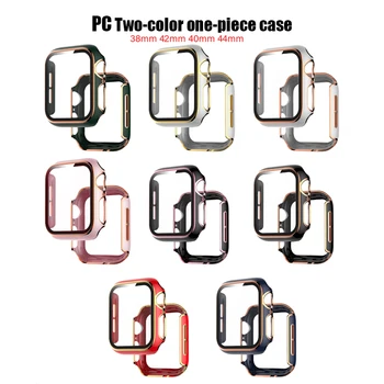 Чехол для Apple Watch Glass Case 38 мм 42 мм 44 мм 40 мм Двухцветная Защитная Пленка Для Экрана iWatch Series 6 5 4 3 2 1 42 мм 38 мм чехол
