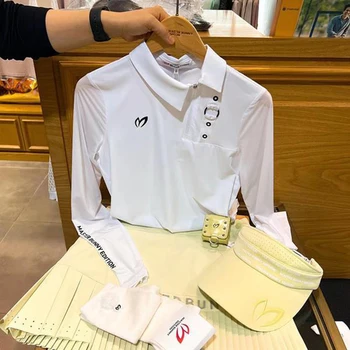 Женская одежда для гольфа, солнцезащитный крем с длинными рукавами, женские топы из тонкого шелка льда, Быстросохнущий материал, Белая футболка для гольфа