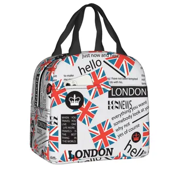 Великобритания Лондон Утепленная сумка для ланча с британским рисунком Символ Соединенного Королевства Многоразовый термоохладитель Ланч-бокс для женщин Детские сумки-тоут