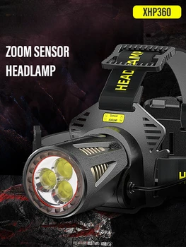 Налобный фонарь XHP360 высокой мощности для рыбалки, перезаряжаемый фонарь для кемпинга, пеших прогулок, светодиодные фонари Можно использовать в качестве источника питания