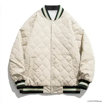 Пальто с бейсбольным воротником, хлопковая куртка, мужская зимняя Корейская трендовая одежда, Белая, Черная, теплая, Уличная, Студенческая, стеганая