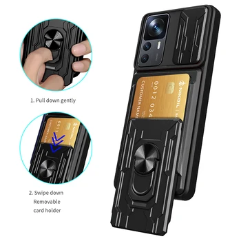 Для Xiaomi 12T Pro Case Камера Броня Слот Для карты Памяти Чехол Для Телефона Xiomi Mi 12TPro Mi12T 12 T Mi12TPro Держатель Кольца Задняя Крышка