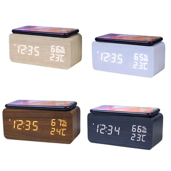 E9LB Деревянные светодиодные часы с индикацией температуры и даты, Будильник для путешествий, офиса, спальни, прикроватной тумбочки, USB-аккумулятора AAA