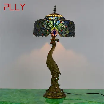 Настольная лампа PLLY Tiffany Павлин Современное Ретро креативное украшение Светодиодный светильник для дома