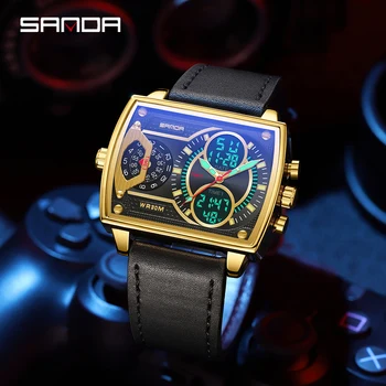 SANDA 2022 Новые роскошные мужские часы от ведущего бренда, модные Цифровые кварцевые наручные часы с двойным дисплеем для мужчин, Relogio Masculino 6032