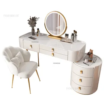 Туалетный столик из массива дерева в скандинавском стиле, Зеркало, Туалетный столик, Комоды, Роскошный туалетный столик, Мебель для спальни B