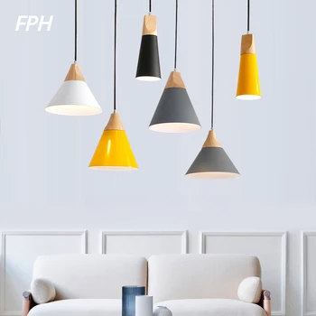 Современные деревянные подвесные светильники LED E27 Hanglamp, красочные подвесные светильники для освещения ресторана, бара, кофейни, украшения дома