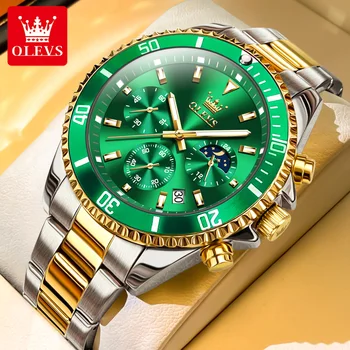 OLEVS 2023, Новый Топовый бренд Green Water Ghost, Модные многофункциональные мужские кварцевые часы с хронографом, водонепроницаемые, светящиеся