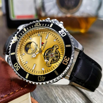 Автоматические часы AOKULASIC, мужские спортивные роскошные деловые наручные часы с турбийоном, мужские деловые светящиеся механические часы