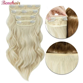 Benehair 22 дюйма Прямая заколка на всю голову, 4 штуки термостойких синтетических заколок для наращивания волос, блондинка/Мелирование