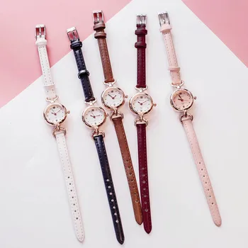 Женские модные кварцевые наручные часы Girl Women watch Простые кварцевые наручные часы с ремешком из искусственной кожи, мини-часы с тонким циферблатом H9