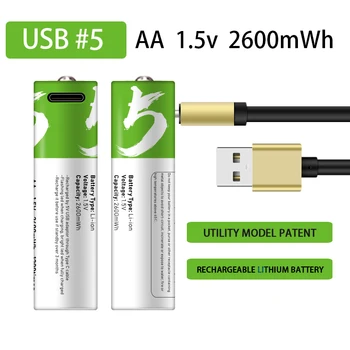 100% реальная емкость USB AA Аккумуляторная Батарея 1,5 В 2600 МВтч Литий-ионный Аккумулятор для Электрической Игрушки с Дистанционным Управлением Мышью