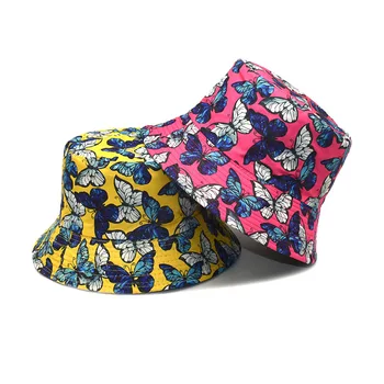 Новая женская широкополая шляпа с красочным принтом бабочки, Весенне-летние двусторонние шляпы для бассейна, Универсальная повседневная мужская кепка-боб