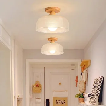 Потолочный светильник из Скандинавского стекла, светодиодные минималистичные светильники для прохода между рядами из массива дерева Для коридора, входа в спальню, светильников для внутреннего декора
