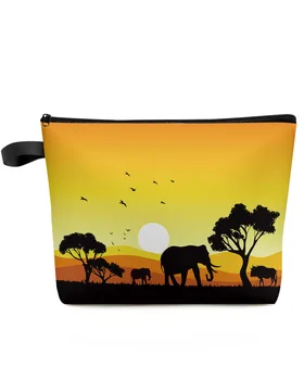 Африканский закат, пейзаж, животное, Слон, косметичка, сумка для путешествий, женские косметические сумки, Органайзер, пенал для хранения