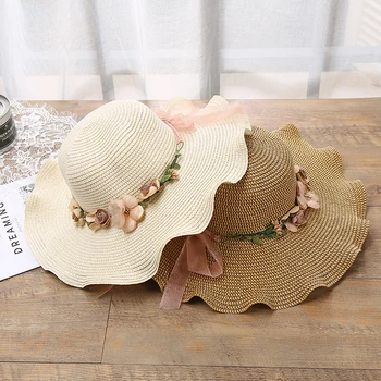 Летняя женская модная солнцезащитная шляпа с большим волнистым цветком, пляжная шляпа для путешествий на открытом воздухе, Складная кепка с большим карнизом, аксессуары для одежды