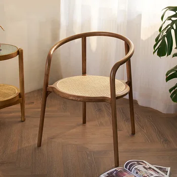 196New обеденный стул из китайского ясеня и ротанга со спинкой из массива дерева в стиле ретро кресло из орехового дерева home teahouse master Taishi chair